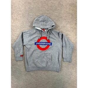 London Underground Hoodie Mens Medium Gray Fleece Lined Cotton Kangaroo Pockets
